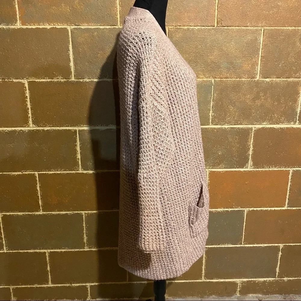 AEO Chunky Knit Long Duster Open Front Dusty Rose Pink Sweater Women's L Large - Picture 4 of 8